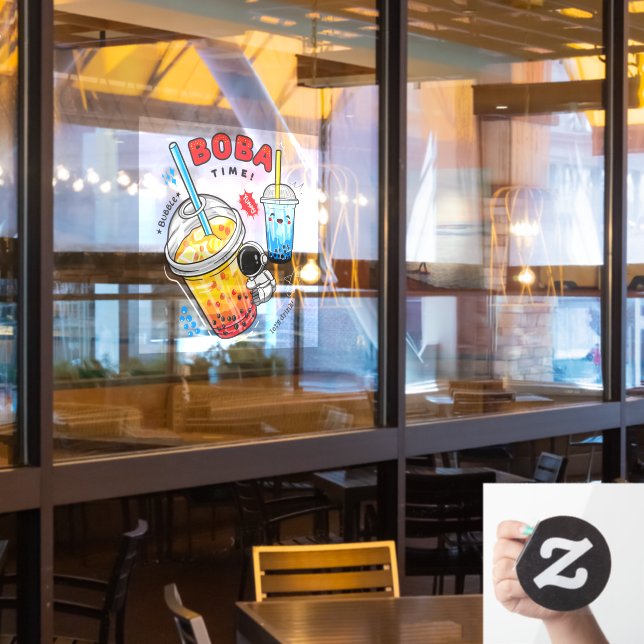 Boba Time Bubble Tea Drinks Business  Window Cling (Restaurant Window)