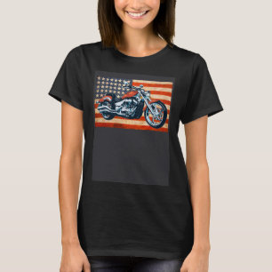 Bobber Motorcycle 4th of July American Flag Rider T-Shirt