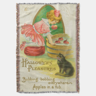 Bobbing for Apples Vintage Halloween Card, 1911 Throw Blanket