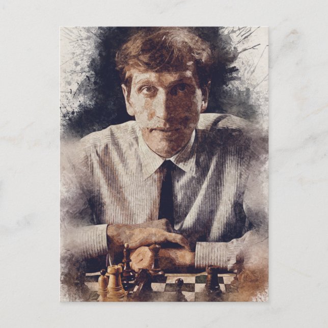 Bobby Fischer ✪ Aesthetic Chess Watercolor Art Postcard (Front)