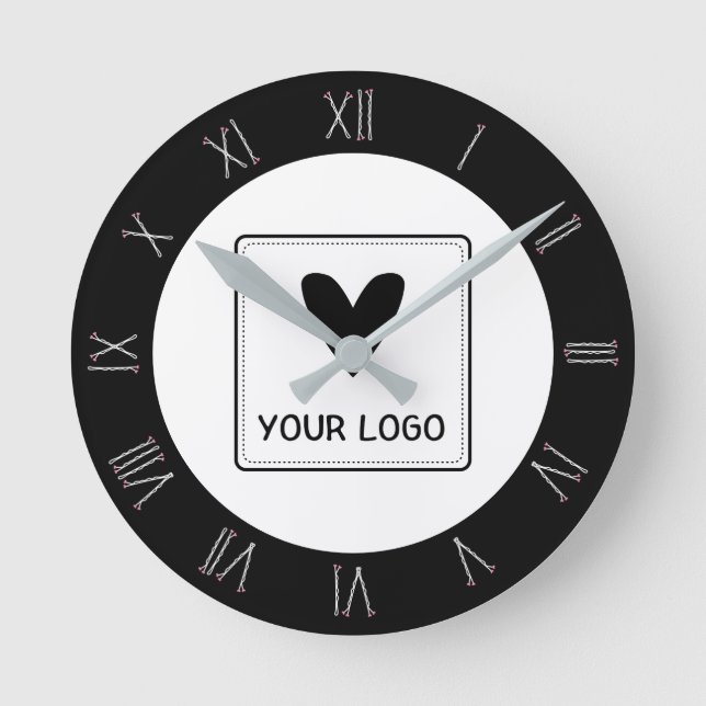 Bobby Pin Roman Numerals Hair Salon Your Logo Round Clock (Front)
