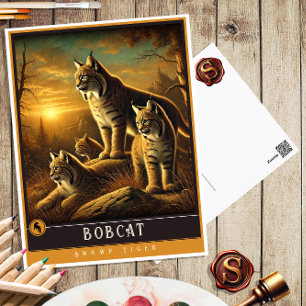 Bobcat   Cute Family Vintage Animal Postcard