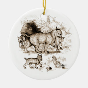 Bobcat Family Ceramic Ornament