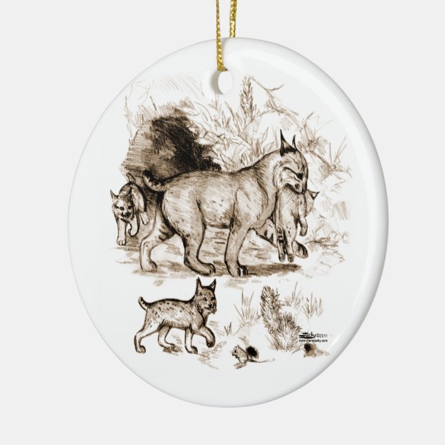 Bobcat Family Ceramic Ornament (Left)