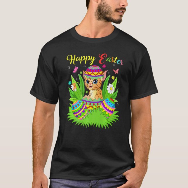 Bobcat  Floral Easter Egg Funny Bobcat Easter T-Shirt (Front)