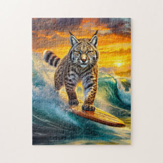 Bobcat Surfing Alaska Design By Rich AMeN Gill Jigsaw Puzzle