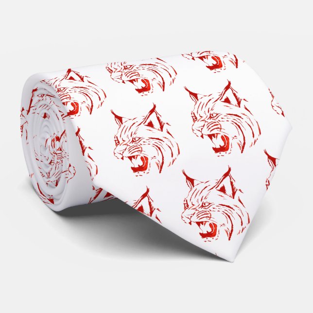 Bobcat Wild Cat Team Mascot Necktie Red/White (Rolled)