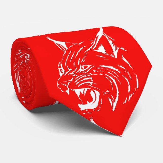 Bobcat Wild Cat Team Mascot  White On Any Colour Tie (Rolled)