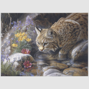 Bobcat with Wildflowers Decoupage Tissue Paper
