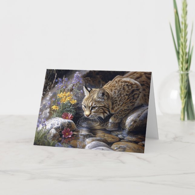Bobcat with Wildflowers Scenic Art Card (Front)