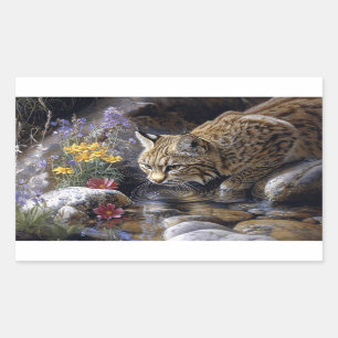 Bobcat with Wildflowers Scenic Art Sticker