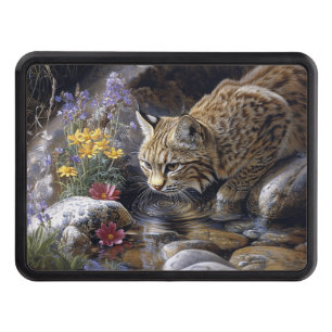Bobcat with Wildflowers Scenic Art Trailer Hitch Cover