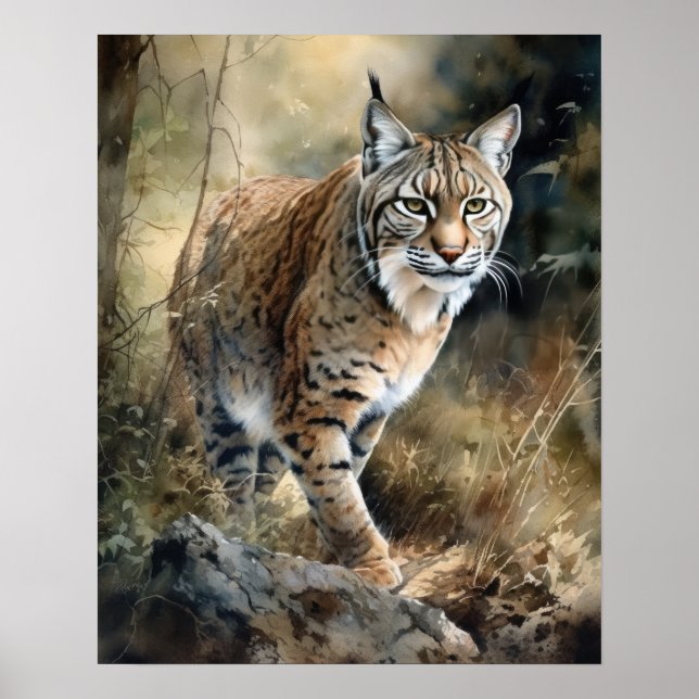 Bobcat Woodland Animal Art Imprimer Poster (Devant)