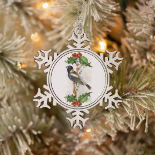 Bobolink Bird Snowflake Pewter Christmas Ornament