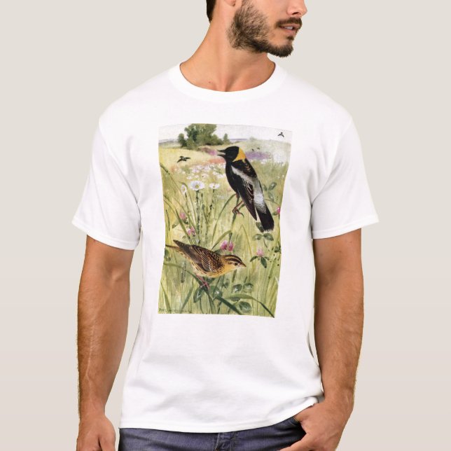 Bobolinks, Daisies and Pink Clover T-Shirt (Front)