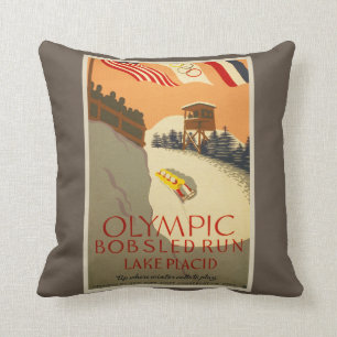 Bobsled Run, Lake Placid 1932 Throw Pillow