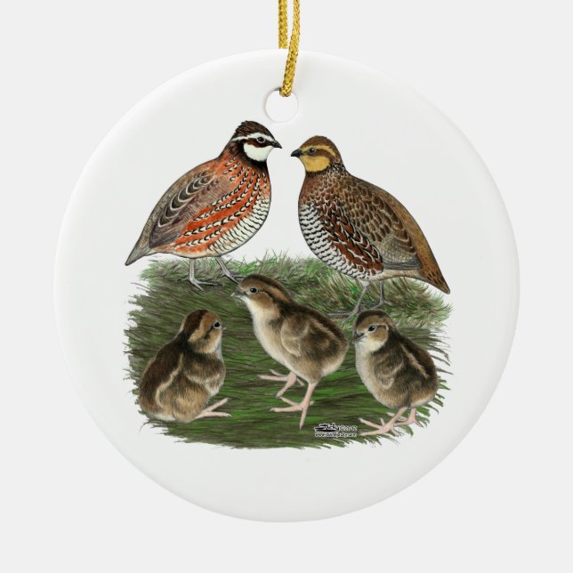 Bobwhite Quail Family Ceramic Ornament (Front)