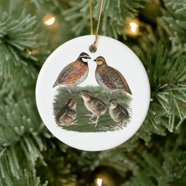 Bobwhite Quail Family Ceramic Ornament (Tree)