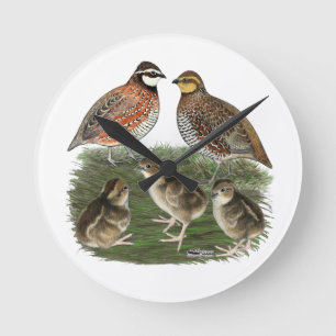 Bobwhite Quail Family Round Clock