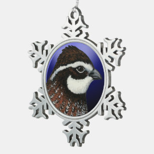 Bobwhite Quail Head Circle Snowflake Pewter Christmas Ornament