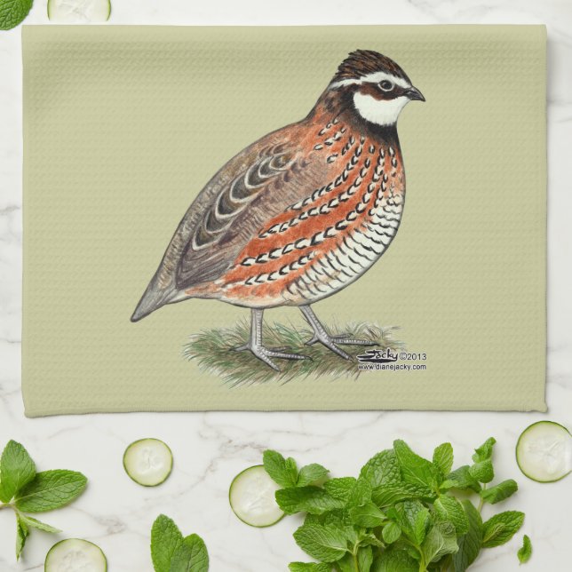 Bobwhite Quail Rooster Kitchen Towel (Folded)