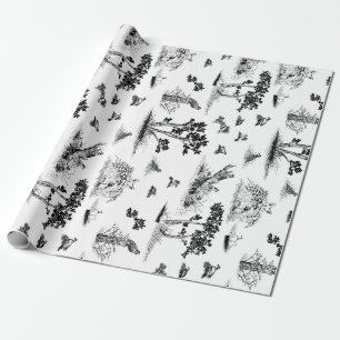 Bobwhite Quail Toile De Jouy Black and White Wrapping Paper