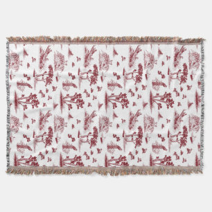 Bobwhite Quail Toile De Jouy Cranberry Throw