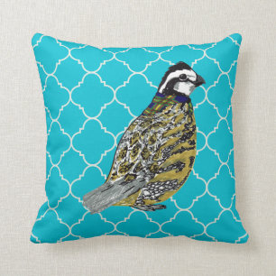 Bobwhite With Teal and Orange Quatrefoils Throw Pillow