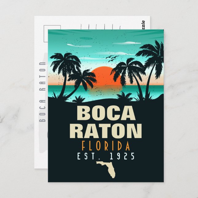 Boca Raton Florida Retro Sunset Beach Souvenirs Postcard (Front/Back)