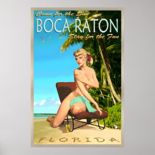 Boca Raton Florida Retro Travel Poster Pin U