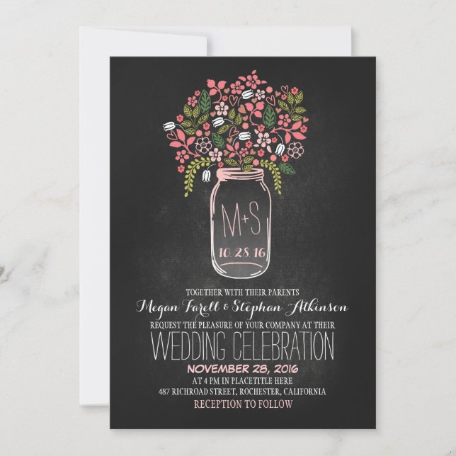 bocal de mason floral chalkboard invitations de ma (Devant)