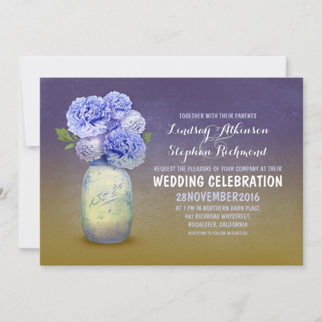 Bocal de mason peint invitations de mariage rustiq (Devant)