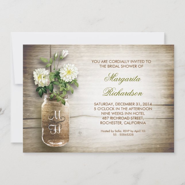 bocal de mason rustique invitation nuptiale (Devant)