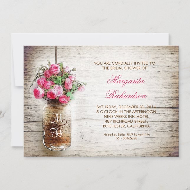 bocal de mason rustique invitation nuptiale (Devant)