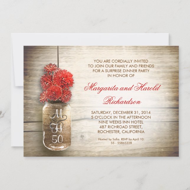 bocal rustique mason mariage invitations anniversa (Devant)