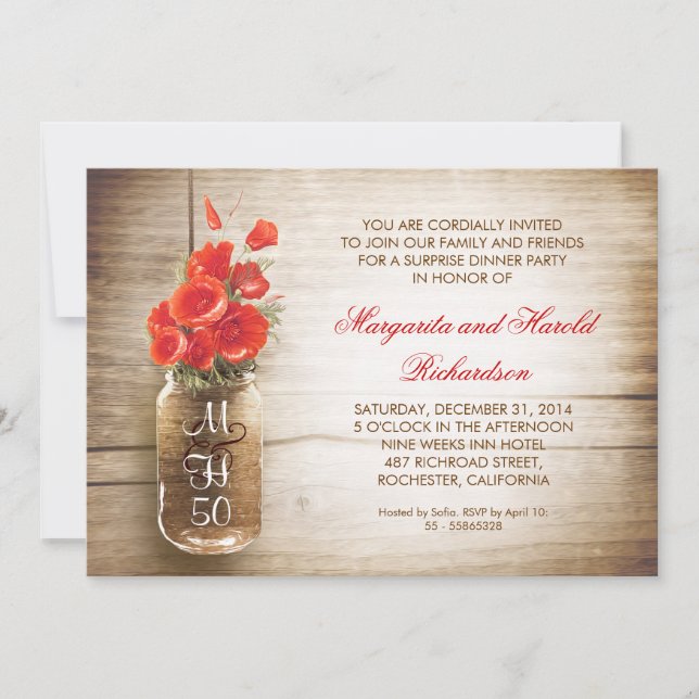 bocal rustique mason mariage invitations anniversa (Devant)