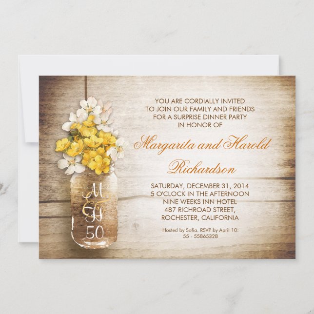 bocal rustique mason mariage invitations anniversa (Devant)