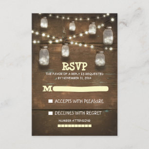 bocaux de maçon rustique et cartes RSVP de mariage