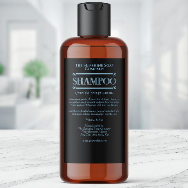 Bocaux Étiquette de shampoing vintage noir étanche pour h (Créateur téléchargé)
