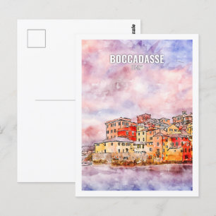 Boccadasse Italy Famous Travel Watercolor Sketch Postcard