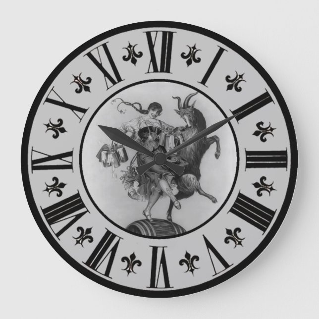 Bock Beer Barmaid and Goat Dancing ~ * ~ Large Clock (Front)