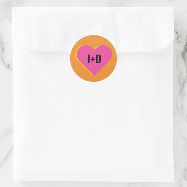 Boda Corazón Rosa y Naranja logo with Initials Classic Round Sticker (Bag)
