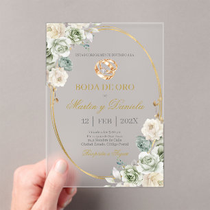 Boda de oro con boho blanco acrylic invitations