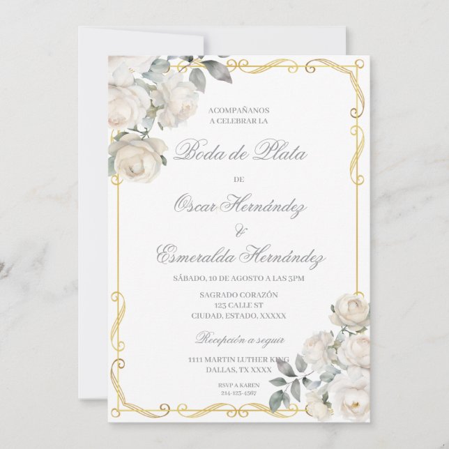 Boda de plata elegante editable invitation (Front)