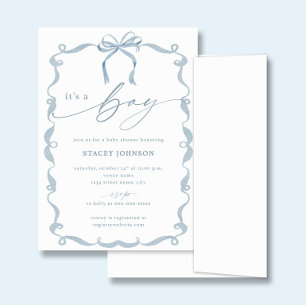 BODHI   Baby Shower Invitation It's a Boy Blue Bow