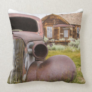 Bodie Ghost Town Abandoned Rusted Car Close Up Throw Pillow