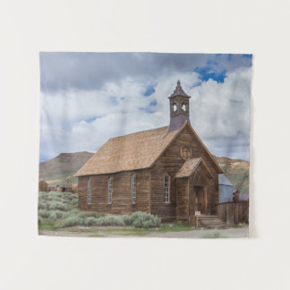 Bodie Ghost Town Church Cloudy Skies Tapestry