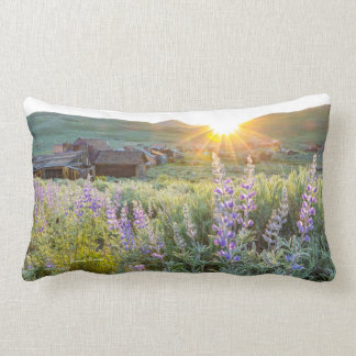 Bodie Ghost Town Lupines at Sunset Lumbar Pillow