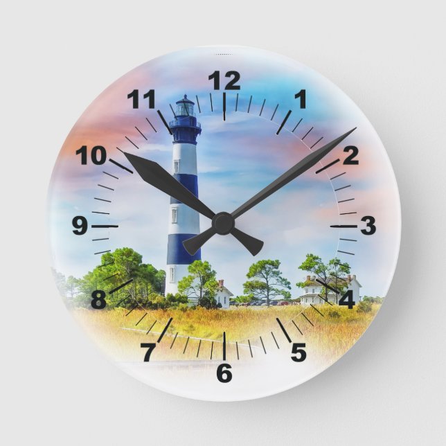 Bodie Lighthouse Outer Banks Round Clock (Front)