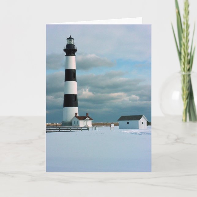 Bodie Lighthouse with Snow, Outer Banks, NC Card (Front)